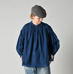 45R Ai Indigo Khadi Lace Tuck Smocking Blouse