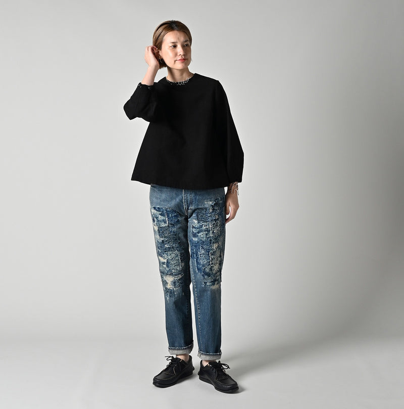 45R Mole Serge Stretch Puff Sleeve Blouse