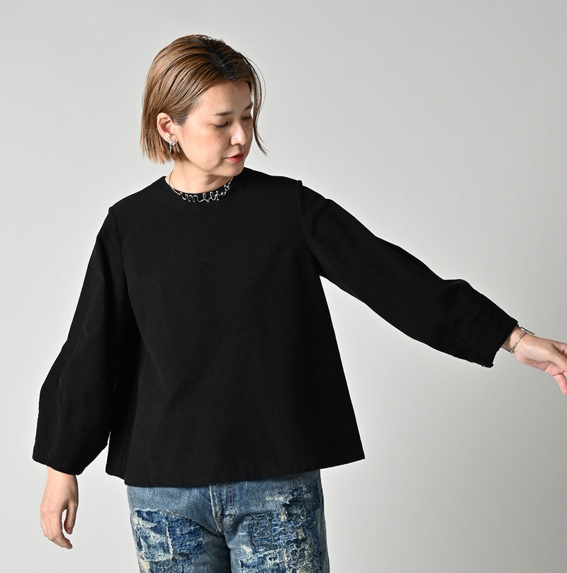 45R Mole Serge Stretch Puff Sleeve Blouse
