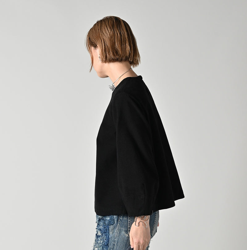 45R Mole Serge Stretch Puff Sleeve Blouse