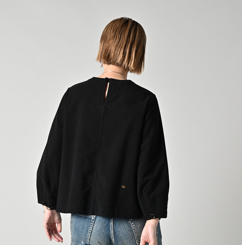 45R Mole Serge Stretch Puff Sleeve Blouse
