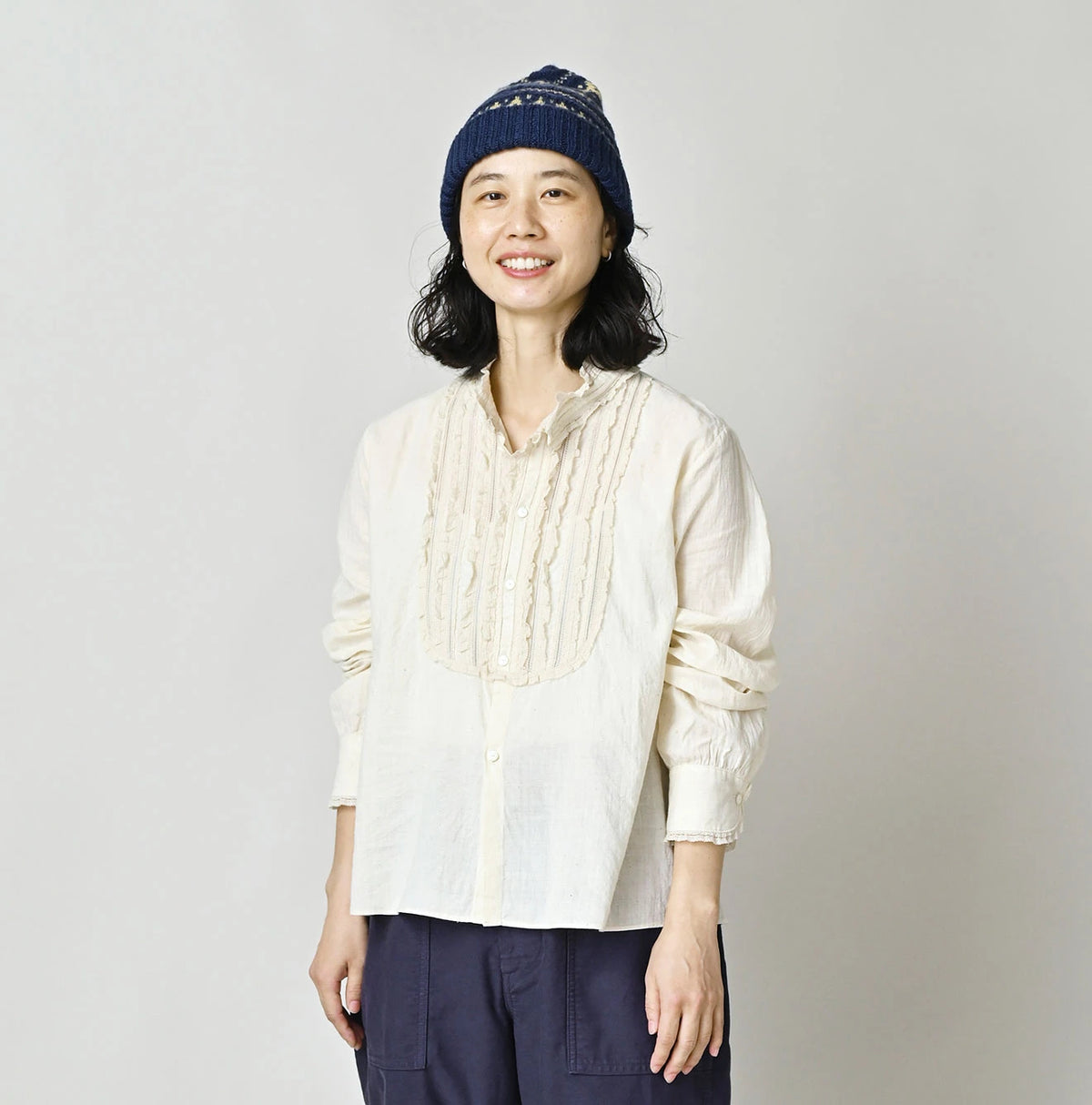 45R Khadi Stand Collar Lace Square Blouse - Image 5