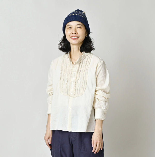 45R Khadi Stand Collar Lace Square Blouse