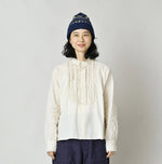 45R Khadi Stand Collar Lace Square Blouse