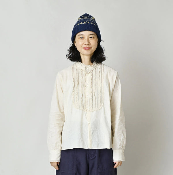 45R Khadi Stand Collar Lace Square Blouse