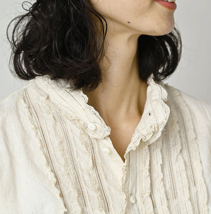 45R Khadi Stand Collar Lace Square Blouse - Image 9