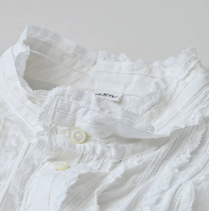 45R Khadi Stand Collar Lace Square Blouse - Image 15