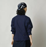 45R Ai Indigo Khadi Stand Collar Lace Square Blouse