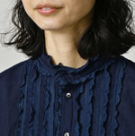 45R Ai Indigo Khadi Stand Collar Lace Square Blouse
