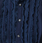 45R Ai Indigo Khadi Stand Collar Lace Square Blouse