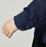 45R Ai Indigo Khadi Stand Collar Lace Square Blouse