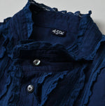45R Ai Indigo Khadi Stand Collar Lace Square Blouse