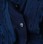 45R Ai Indigo Khadi Stand Collar Lace Square Blouse