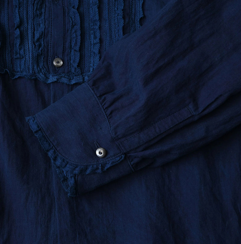 45R Ai Indigo Khadi Stand Collar Lace Square Blouse - Image 19