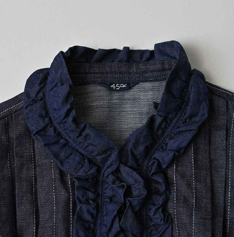 45R 45 Petit Denim Frill Tallulah Blouse Nou - Image 13