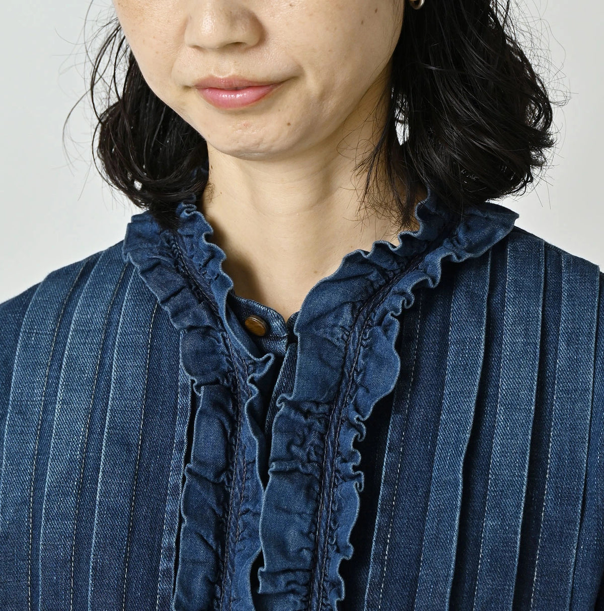 45R 45 Petit Denim Frill Tallulah Blouse Distressed