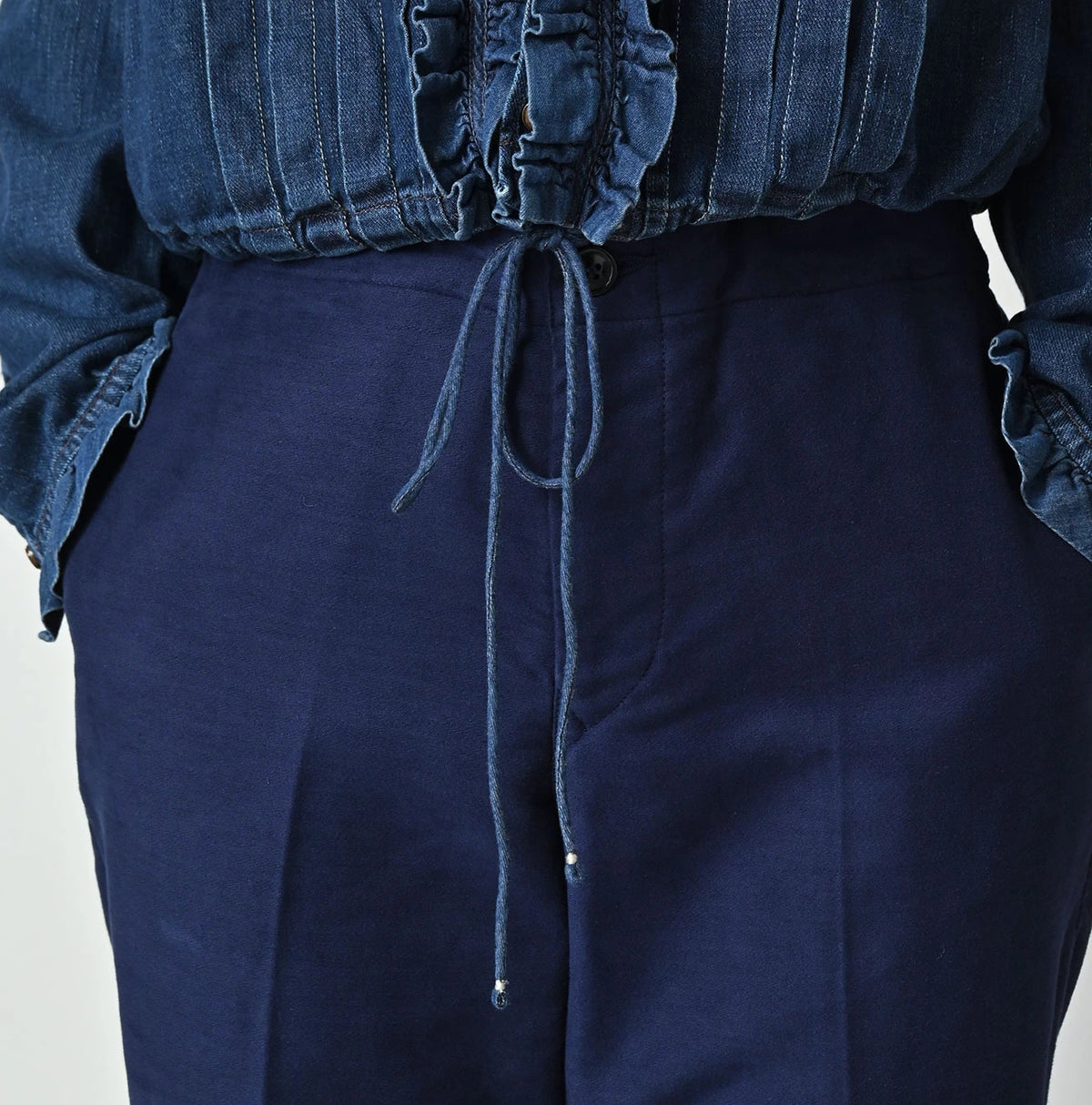 45R 45 Petit Denim Frill Tallulah Blouse Distressed
