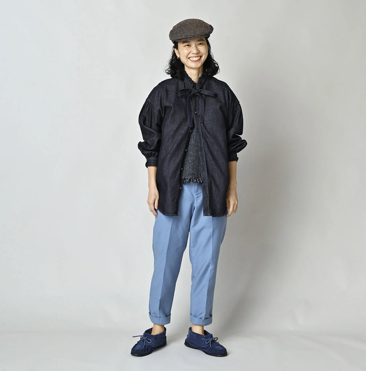 45R 45 Petit Denim Bow Tie Coupe Shirt Nou