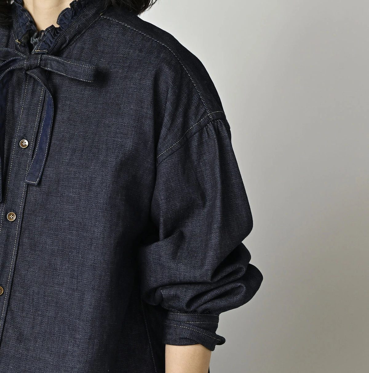 45R 45 Petit Denim Bow Tie Coupe Shirt Nou - Image 8