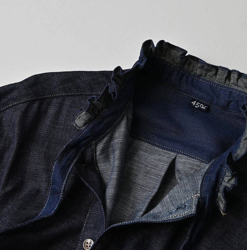 45R 45 Petit Denim Bow Tie Coupe Shirt Nou - Image 14