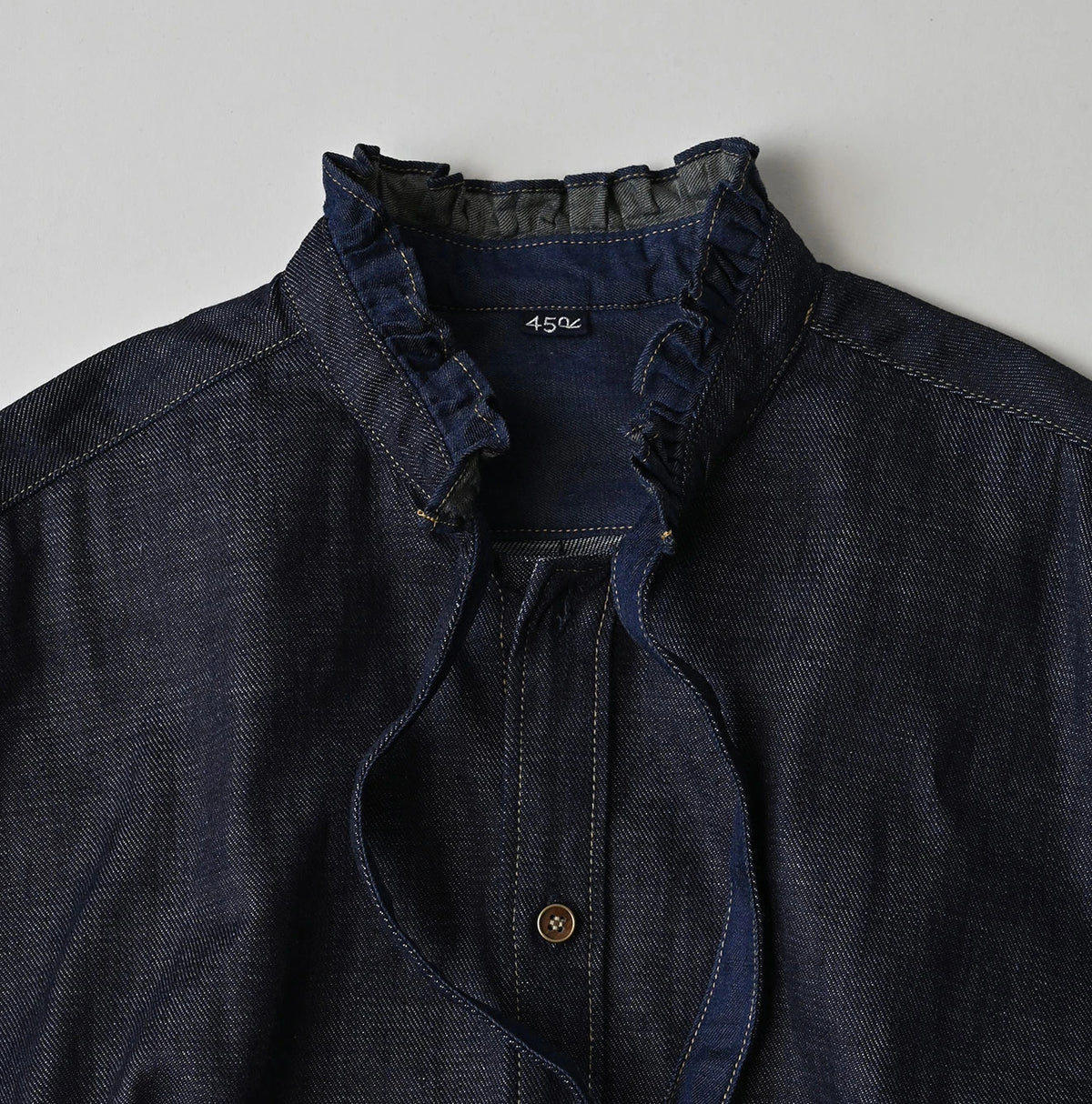 45R 45 Petit Denim Bow Tie Coupe Shirt Nou - Image 15