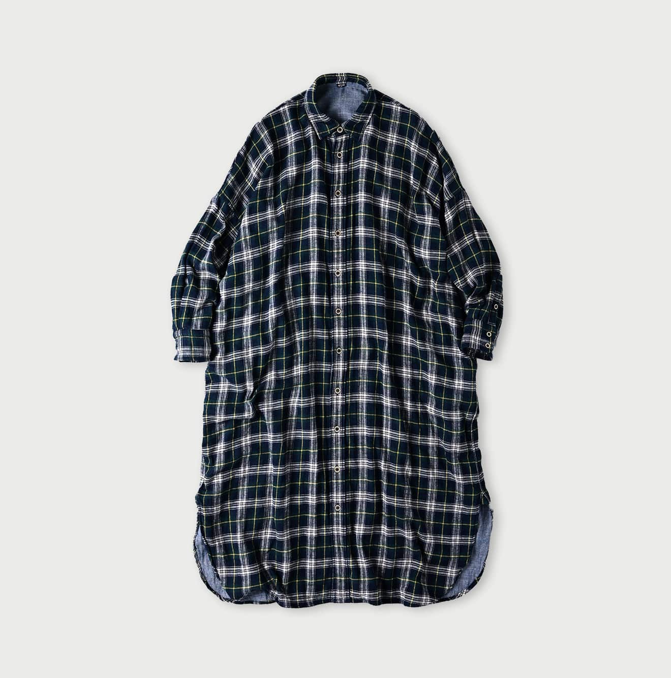 45R Indigo Double Woven Big Shirt-dress