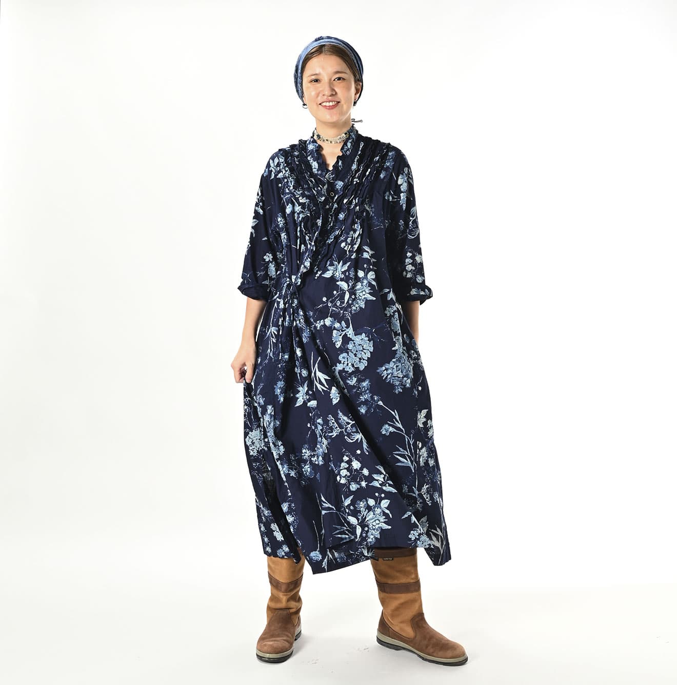 45R Indigo Khadi Noa Flower Cachecoeur Dress