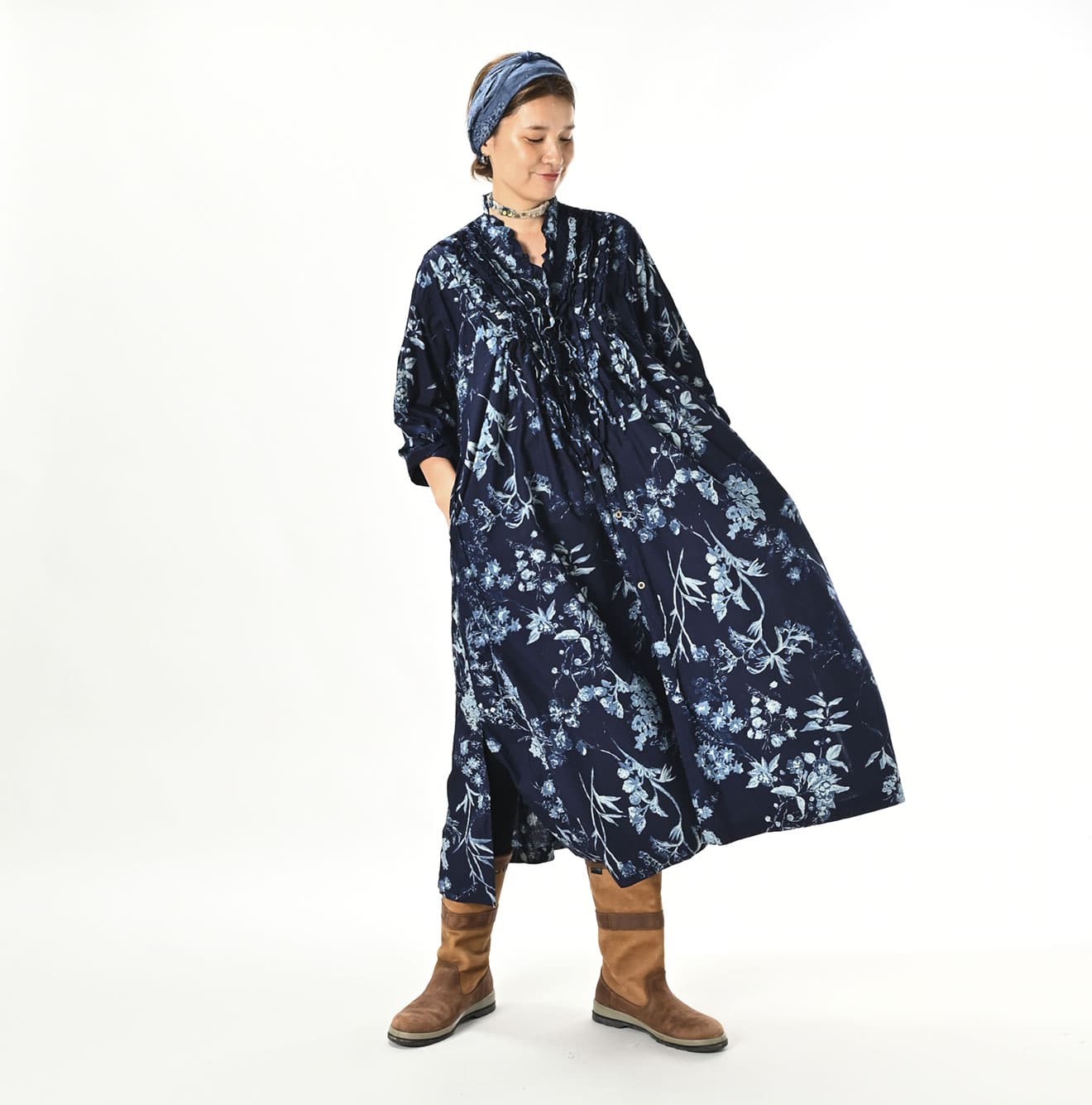 45R Indigo Khadi Noa Flower Cachecoeur Dress