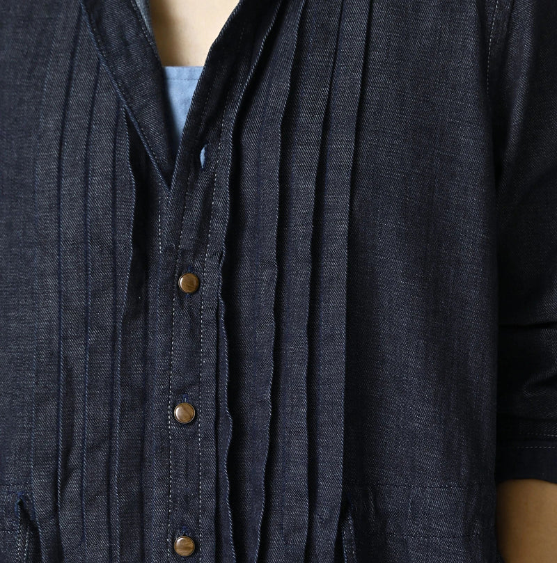 45R 45 Petit Denim Tuck Shirt Dress Nou - Image 8