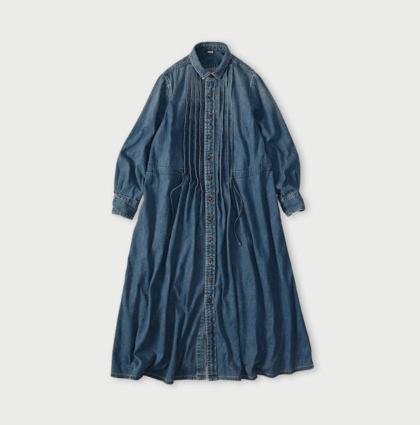 45R 45 Petit Denim Tuck Shirt Dress Distressed