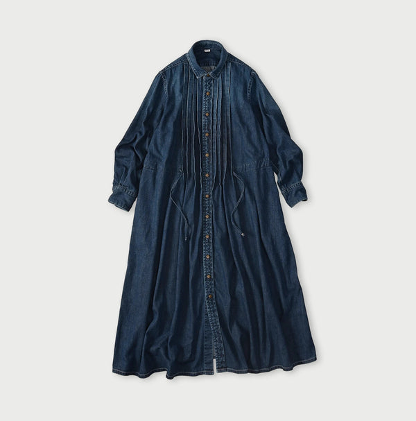 45R 45 Petit Denim Tuck Shirt Dress Distressed