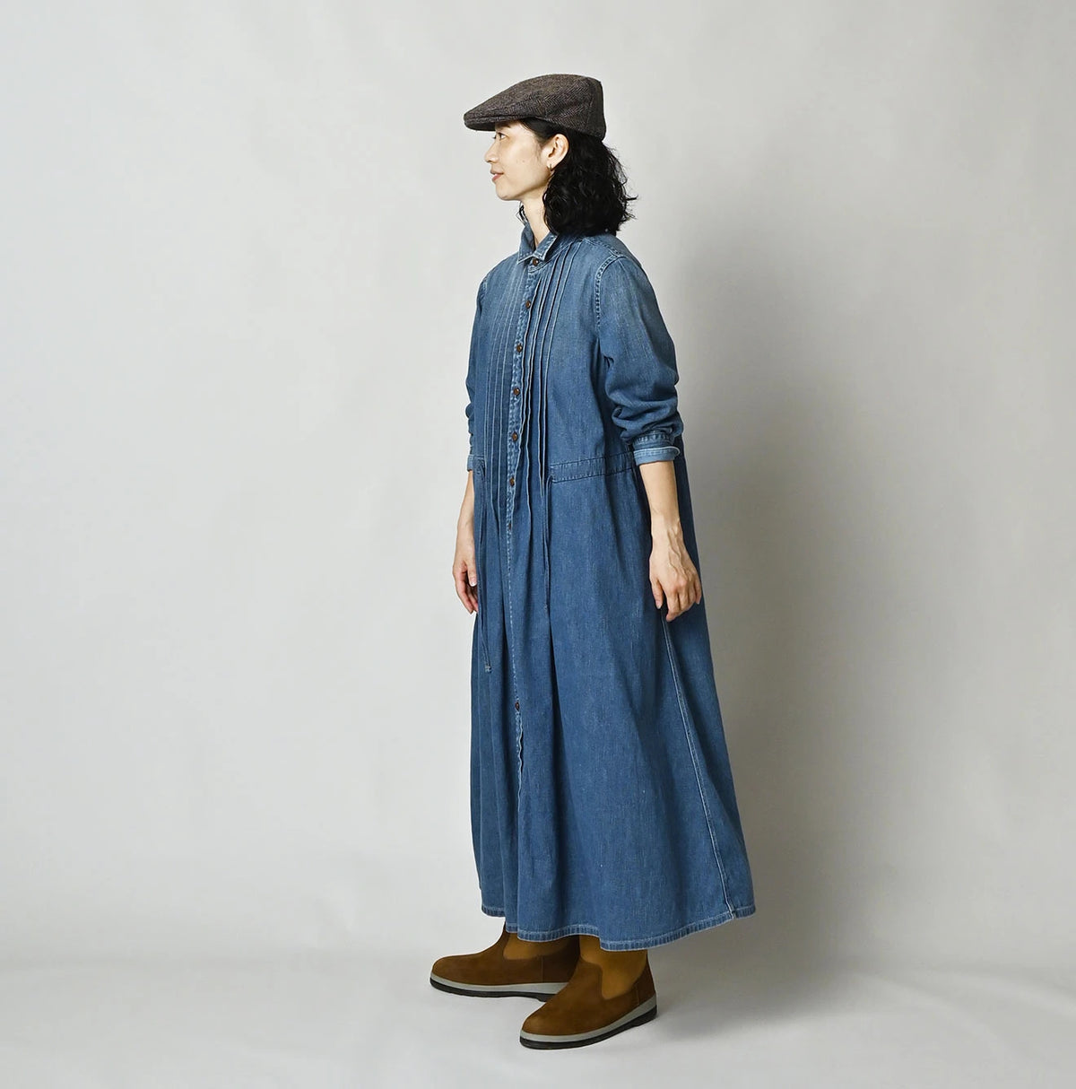 45R 45 Petit Denim Tuck Shirt Dress Distressed - Image 5