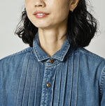 45R 45 Petit Denim Tuck Shirt Dress Distressed