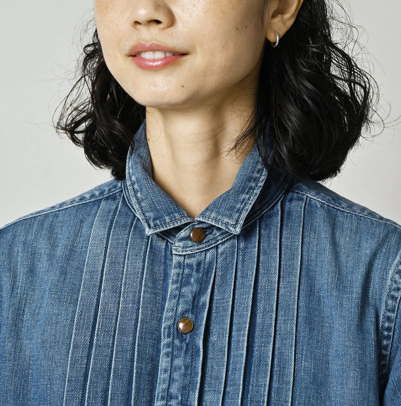 45R 45 Petit Denim Tuck Shirt Dress Distressed - Image 7