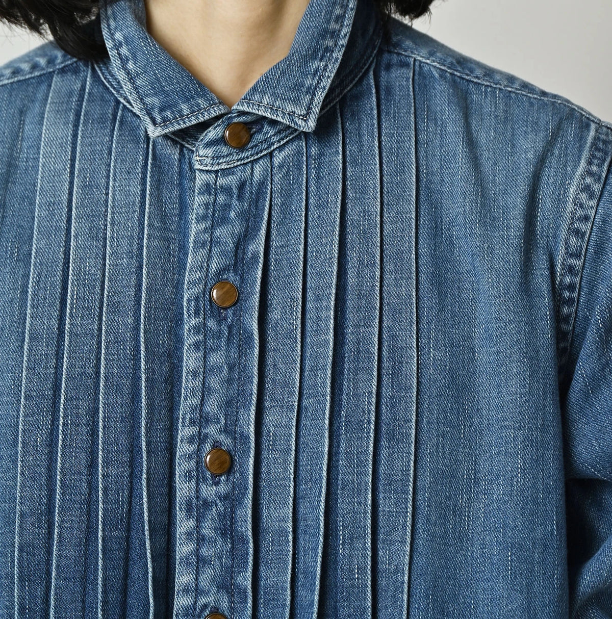 45R 45 Petit Denim Tuck Shirt Dress Distressed - Image 8