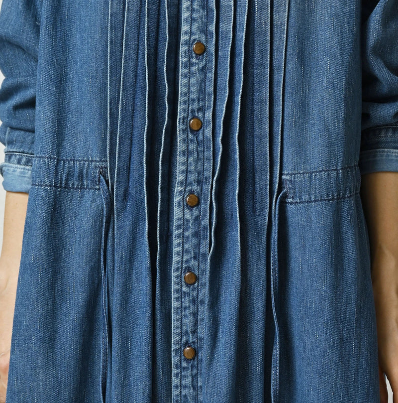 45R 45 Petit Denim Tuck Shirt Dress Distressed - Image 9