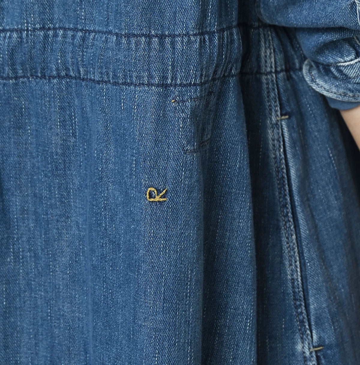45R 45 Petit Denim Tuck Shirt Dress Distressed - Image 13