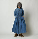 45R 45 Petit Denim Tuck Shirt Dress Distressed