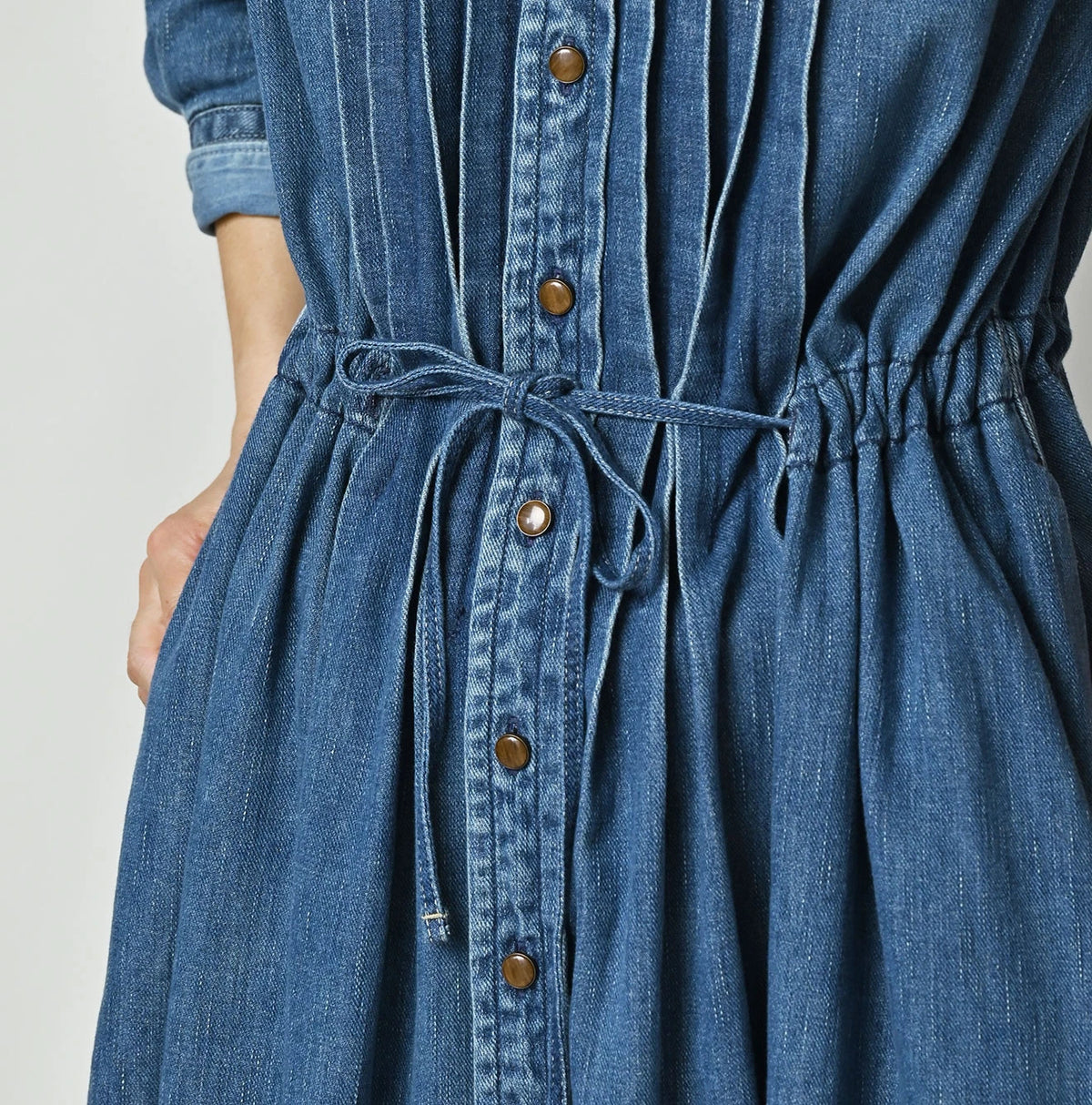 45R 45 Petit Denim Tuck Shirt Dress Distressed - Image 16