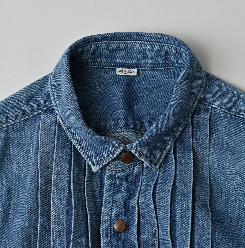 45R 45 Petit Denim Tuck Shirt Dress Distressed - Image 18