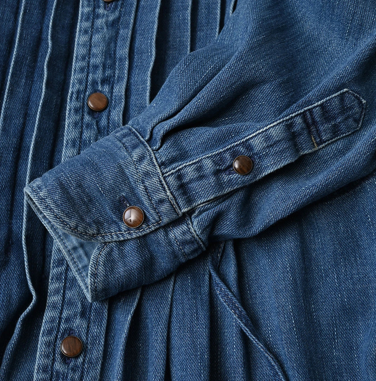 45R 45 Petit Denim Tuck Shirt Dress Distressed