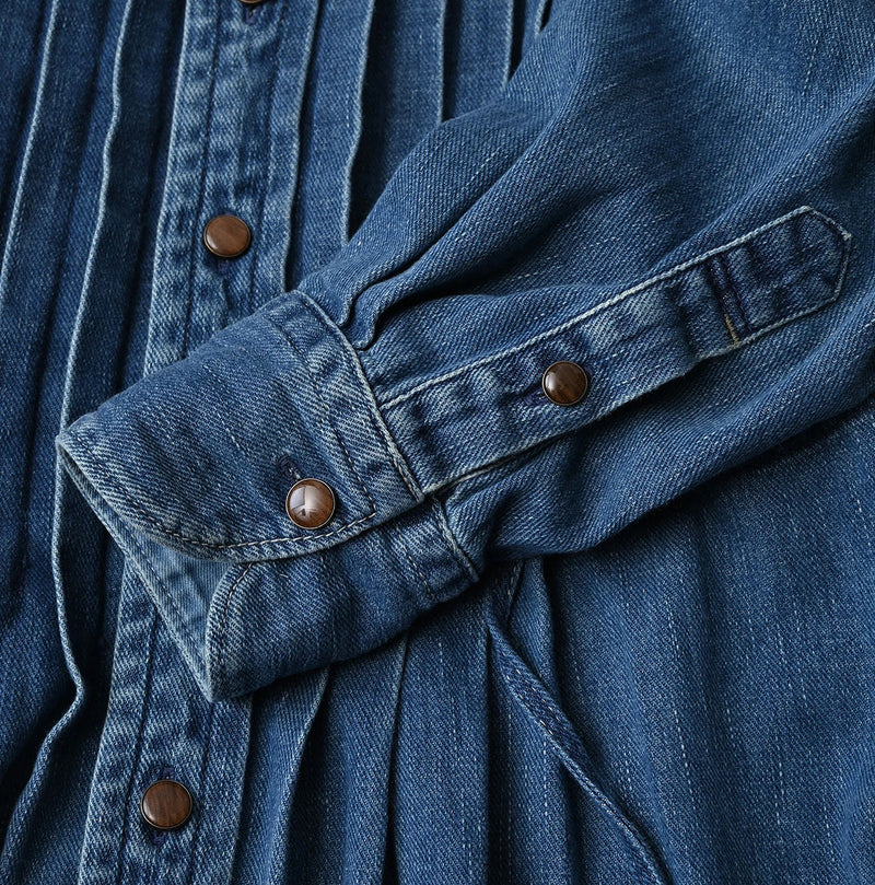 45R 45 Petit Denim Tuck Shirt Dress Distressed - Image 23