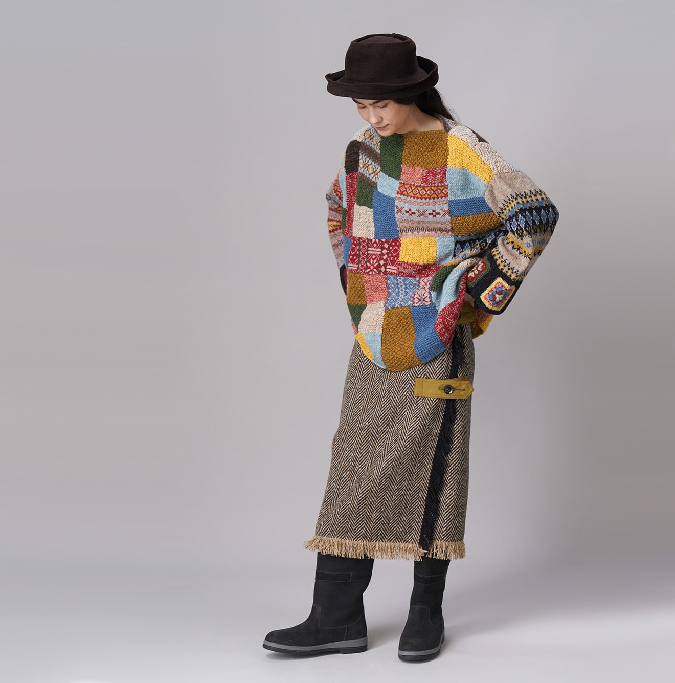 45R Tamatebako Patchwork Tunic Sweater