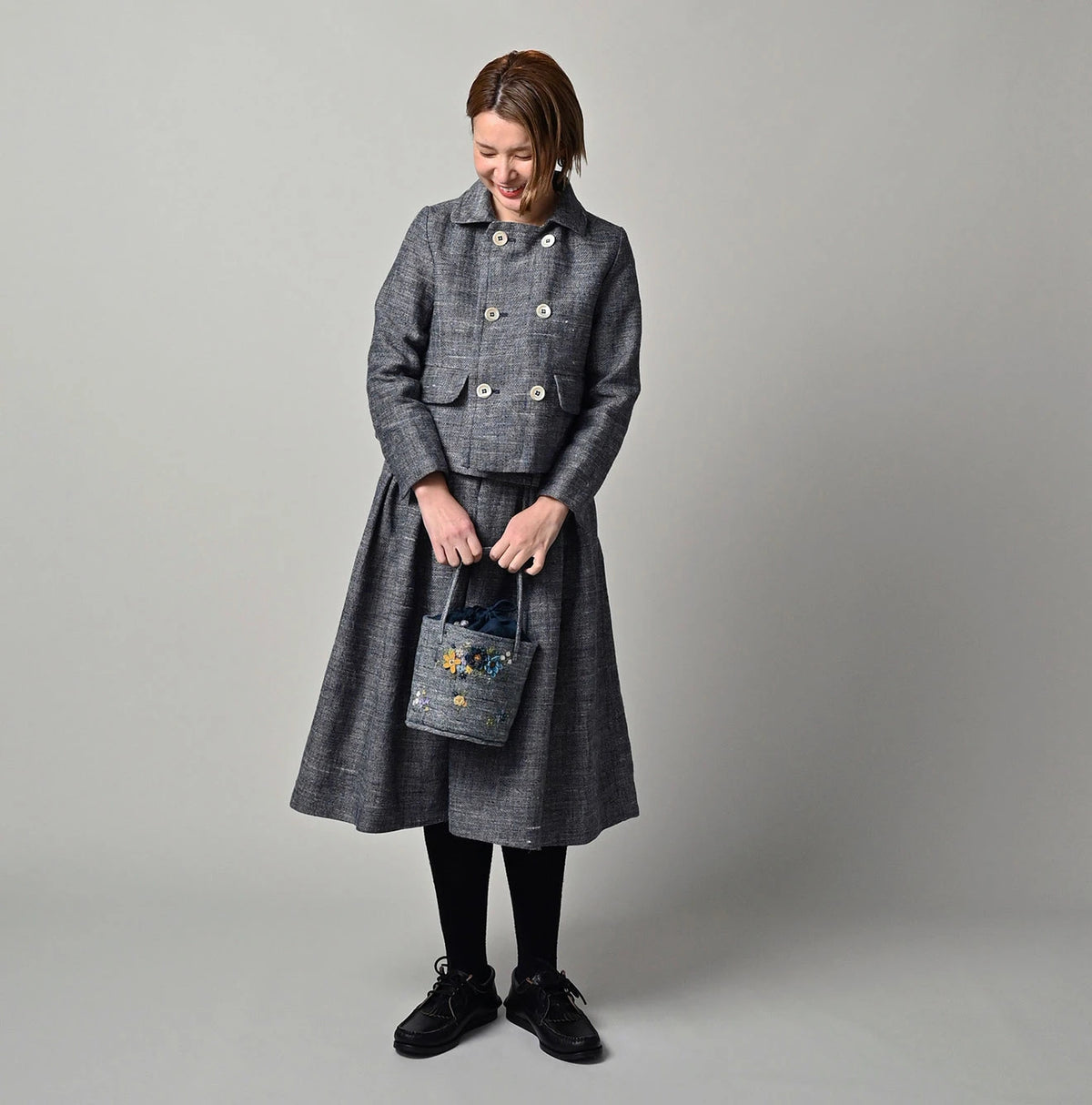 45R Indigo Cotton Linen Tweed Annie Mini Jacket