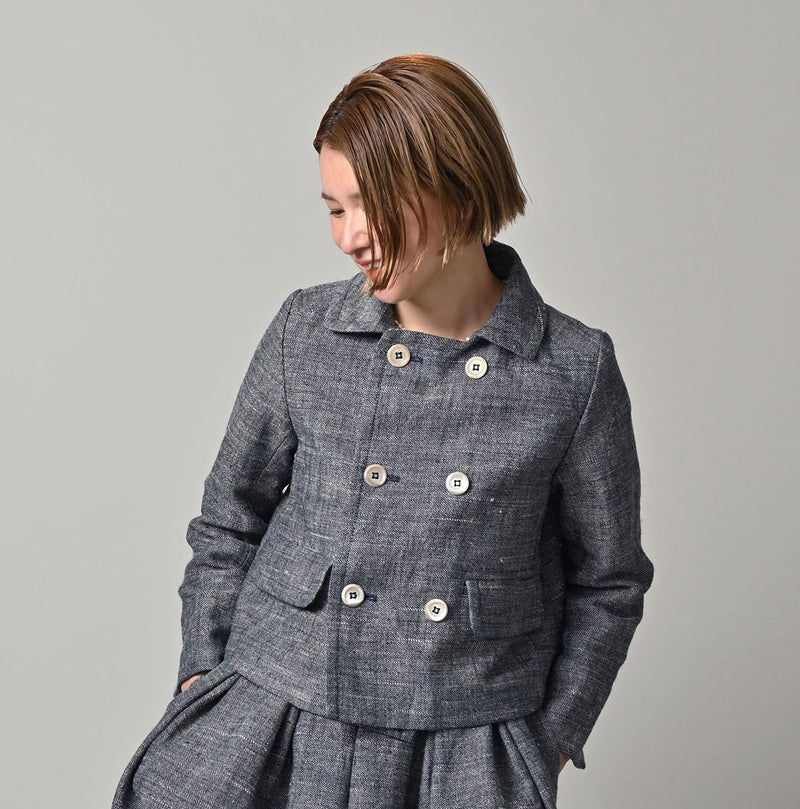 45R Indigo Cotton Linen Tweed Annie Mini Jacket - Image 3