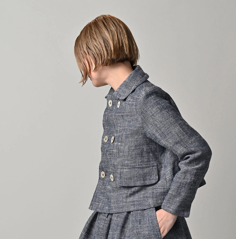 45R Indigo Cotton Linen Tweed Annie Mini Jacket - Image 4