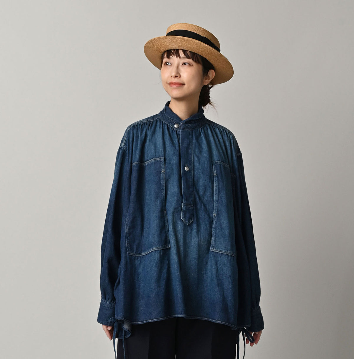 45R 45 Petit Denim Boyfriend Shirt Distressed