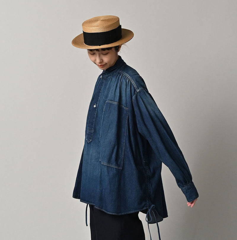 45R 45 Petit Denim Boyfriend Shirt Distressed