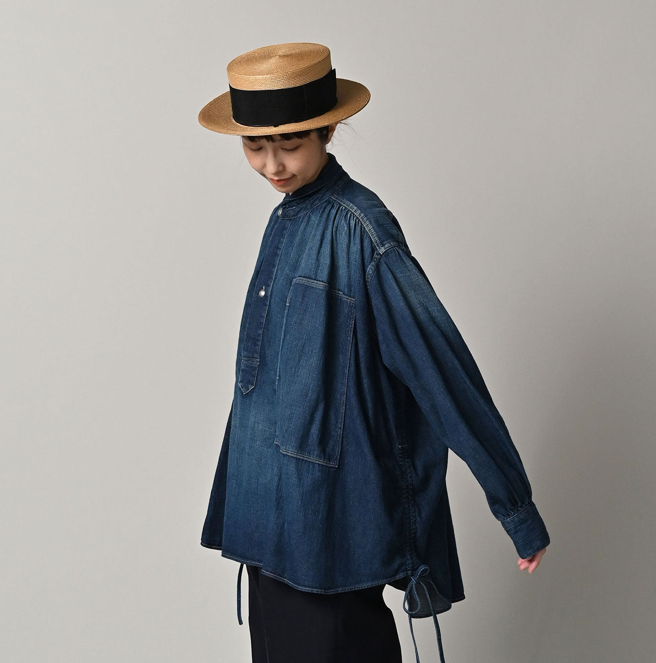 45R 45 Petit Denim Boyfriend Shirt Distressed