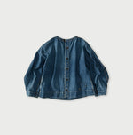 45R Mugihiko Denim Puff Sleeve Blouse Distressed